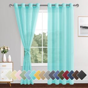 XWZO Semi Transparent Sheer Curtains for Bedroom, Light Filtering & Breathable Voile Grommet Window Curtains for Living Room, Kids' Room with Tiebacks, Beige, Set of 2 Panels, 52 x 90 Inches Long in Kuwait