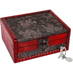 SICOHOME Treasure Chest - 9" x 6.3" x 3" Wooden Pirate Treasure Box with Hinged Lids, Rustic Vintage Decorative Keepsake and Jewelry Box, Trinket Storage Chest Box, Gifts and Home Decoration in Kuwait