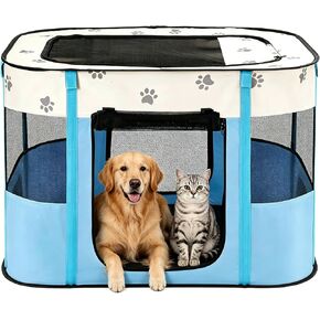 Avont Portable Dog Cat Playpen, Foldable Pop Up Pet Play Pen Travel Crate with Floor and Mesh Door Top for Indoor Outdoor Collapsible Tent Cage -M, Orange in Kuwait
