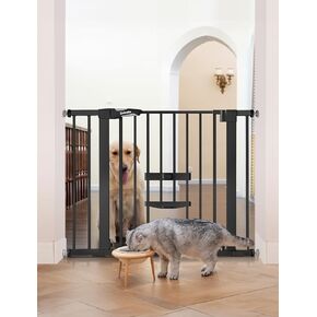 BABELIO New Version Baby Gate with Cat Door Adjustable,29-40" Metal Pet Door for Stairs & Doorways,Pressure Mounted,No Tools Needed,White in Kuwait