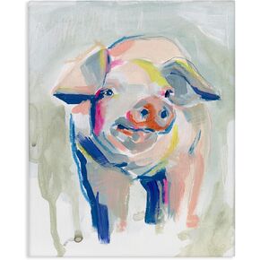 Stupell Industries Colorful Pig Farm Animal Painting, Design by Jennifer Paxton Parker Wall Art, 16 x 20, Canvas in Kuwait