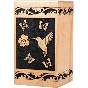INTAJ Wooden Cremation Urn for Human Ashes, Adult Custom Rosewood Urn for Ashes, Humming Bird Funeral Cremation Urn Hand-Crafted (BEECHWOOD, Small - 8Hx4.75W (115 Cu/In)) in Kuwait