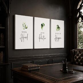 3 Piece Inspirational Wall Art, White Plants Sayings Picture, Quotes Work Stay Make it Canvas Prints for Office Decor, Triptych Entrepreneur Framed Artwork for Women Men Home Wall Decor (36" Wx18 H) in Kuwait