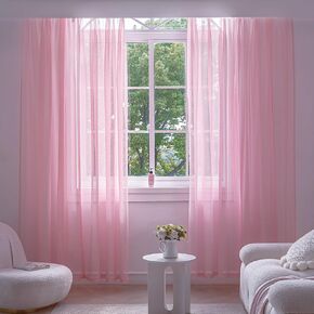 Anjee Light Pink Sheer Curtains 84 Inches Long 2 Panels Set For Girls Bedroom Living Room Nursery,Rod Pocket Light Filtering Voile Semi Sheer Curtains,7Ft Patio Yard Privacy Window Drapes,52 X 84 Inch in Kuwait