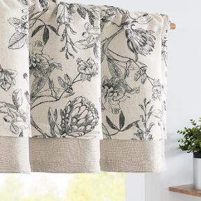 jinchan Linen Kitchen Valance for Windows 16 Inch Floral Double Layer Valance Living Room Laundry Room Room Darkening Rustic Cottagecore Farmhouse Flower Window Treatment 1 Panel Blue on Beige in Kuwait