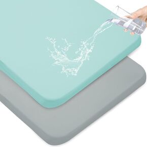 Waterproof Pack and Play Sheets Fitted 2 Pack, Grey & Navy | Compatible with Graco Pack n Play, 38" X 26", Fits Baby Playpen/Playard Mattress, Mini Crib Sheets for Boys or Girls in Kuwait