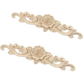 alblinsy Wood Carved Onlay Applique Craft Unpainted Decal Door Corner Home Frame Decor Unpainted Cabinet Bed Furniture Home Decoration (2PCS (11.81"*2.76")) in Kuwait
