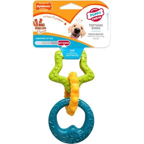 Nylabone Puppy Power Rings Chew Toy - Tough and Durable Puppy Chew Toy for Teething - Puppy Supplies - Bacon Flavor, Small (1 Count) in Kuwait