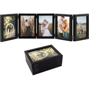 4x6in 5 Folding Picture Frame - Wood Foldable Hinged Photo Frame with 5 Opening, Desk Top Multiple Family Picture Frame Collage, Gift for Father's Day Birthday (Black) in Kuwait