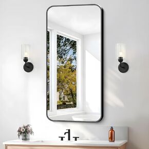 BONEWEI 36x40 inch Bathroom Mirror,Black Rectangle Mirror,Wall Mounted Bathroom Frame Vanity Mirror with Round Corner for Bedroom Living Room,Entryway Hangs Horizontal or Vertical in Kuwait