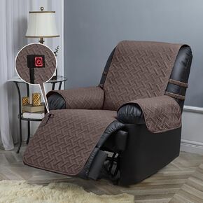 STONECREST Heated Recliner Cover, Water Resistant Recliner Slipcover, Stay in Place (Chocolate, Heated Recliner 34" Regular Oversized & DeepSeat) in Kuwait