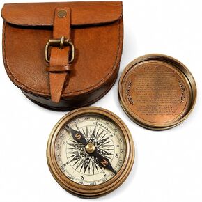 Authentic Vintage Style Brass Pocket Compass with Leather Case Rustic Vintage Home Decor Gifts in Kuwait