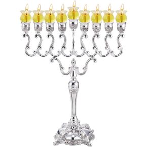 Extra Large Silver Plated Oil Menorah - Fits Standard Chanukah Oil Cups and Large Candles - Olive Branches - 21.5" High - by Ner Mitzvah in Kuwait