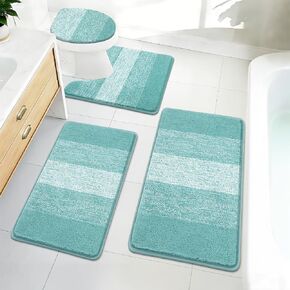 Bsmathom Bath Rug Set 4 Piece with Toilet Lid Cover and Rug Set, Non Slip Absorbent Bath Mats for Bathroom Floor, Machine Washable Bathroom Rugs with U-Shaped Contour Toilet Mat, Teal in Kuwait