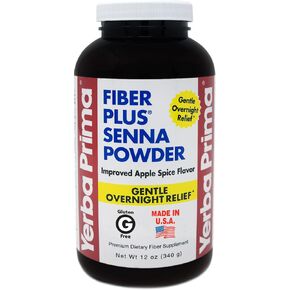 Yerba Prima Fiber Plus Senna Powder, 12 oz (Pack of 1) - Apple Spice Flavor, Gentle Overnight Relief, USA Made, Non-GMO, Certified Gluten-Free, Stevia Sweetened, Short-Term Use to Restore Regularity in Kuwait