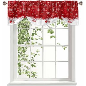 Christmas Window Valance Winter Snowflakes Window Treatment Merry Christmas Ball Ornaments Rod Pocket Curtain Valance,42x12 inch Xmas Snowflake Sparkle Red Kitchen Valance for Bathroom Cafe in Kuwait