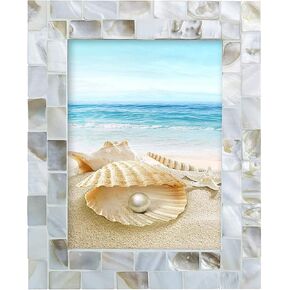 WORAMUK Handmade Picture Frames, 5" x 7"Vintage Mother of Pearl Photo Frame,Unique Natural Style,Chic Mosaic Beach Picture Frame Tabletop or Wall Hanging Display Frame (White, 5x7) in Kuwait