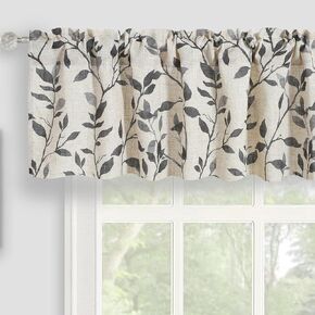 Tree Leaves Linen Kitchen Valance, Small Window Curtain Valance for Bathroom Dining Room Living Room Bedroom Rod Pocket 54 by 18 Inches Mustard Yellow in Kuwait
