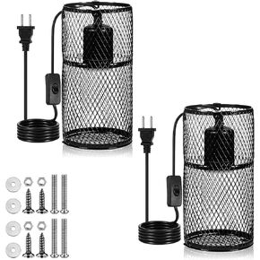 VIHOSE 2 جهاز كمبيوتر شخصى الحرس مصباح الحرارة الزواحف مع 150W السيراميك باعث الحرارة الفرح مكافحة تحرق التدفئة مصباح حامل شبكة قفص حماية الزواحف أباجورة لثعبان سحلية الزواحف الفرخ، لمبة غير المدرجة in Kuwait