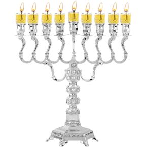 Silver Plated Oil Menorah - Fits Standard Chanukah Oil Cups and Large Candles - Olive Branches - 14" High- by Ner Mitzvah in Kuwait