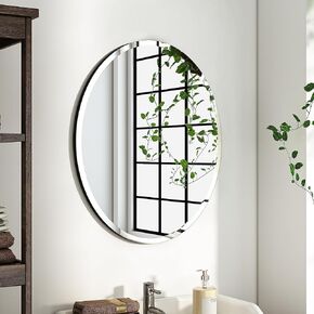KOHROS Wall Mirror Scalloped Beveled Edge Polished Frameless for Bathroom, Living Room, Vanity, Bedroom, Slive Mirror (W 18" x H 24" Scalloped) in Kuwait