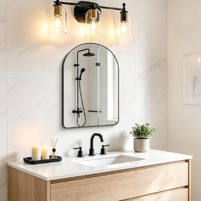FORBATH Arched Bathroom Mirror 16x24 Inch, Black Bathroom Mirror Wall Mounted Modern Aluminum Alloy Frame Arch Mirror for Bedroom Living Room Entryway, Hanging or Leaning Against Wall in Kuwait