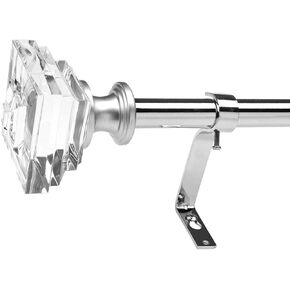 3/4" Diameter Standard Decorative Window Curtain Rod, Adjustable Length from 28 to 48 Inches, Acrylic Square Finials in Kuwait