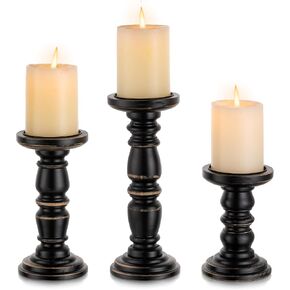 Inweder Wood Candle Holders for Pillar Candles, Solid Farmhouse Candle Holders (Set of 3), Tall Candle Holder, Stable Rustic Candle Holder for Home Decor, Fireplace, Event，White in Kuwait