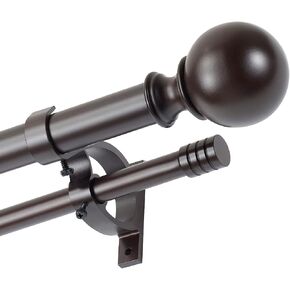 Kemmie 1" Classic Window Curtain Rod with Round & Barrel Finials Simple Double Telescoping Drapery Rod, 36-72", Matted Black in Kuwait