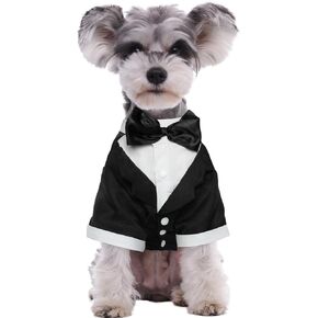 Kuoser Dog Shirt Puppy Pet Small Dog Clothes, Stylish Suit Bow Tie Costume, Wedding Shirt Formal Tuxedo with Black Tie, Dog Prince Wedding Bow Tie Suit,XL in Kuwait