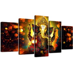 DJSYLIFE Large 5 Piece Hindu God Krishna Wall Decor Canvas Printed for Living Room Decorative Indian Painting Modern Home Decor Stretched and Framed Ready to Hang 60" Wx32 H in Kuwait