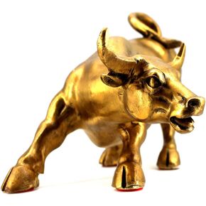 Lizipai Feng Shui Fortune Brass W Street Bull Statue, Sculpture Home Decoration Golden Copper Bull Represents Good Luck of Career and Wealth in Kuwait