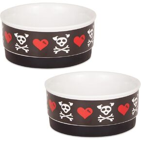 Bone Dry Ceramic Food & Water Bowls for Pets Non-Slip for Secure, Less Messy Feeding, Microwave & Dishwasher Safe, Large Set, 7.5x2.4, Heart Paw, 2 Count in Kuwait