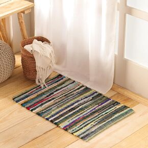 HOMEMONDE Denim Chindi Runner Area Rug 2X6 Ft - Recycled Yarn Reversible Rugs for Living Room - Bohemian Hand Braided Accent Chindi Rag Rug - Low-Pile Carpet for Bathroom Kitchen Laundry Room in Kuwait