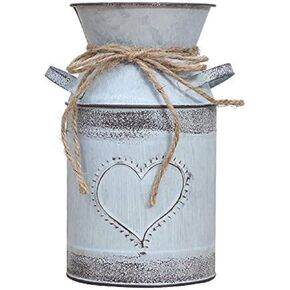 Soyizom Rustic Galvanized Vase Shabby Chic Decor Milk Jug Heart Vase for Vintage Wedding Docor Vase, Rustic Milk Can Tin Jug Vases Decorative Flower Vase for Farmhouse Kitchen Wedding Decoration in Kuwait