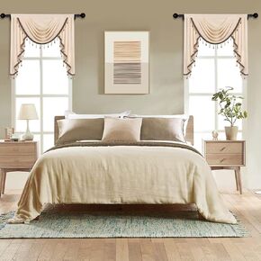 ELKCA Thick Chenille Window Curtains Valance for Living Room Beige Swag Valance with Beads for Bedroom,Rod Pocket (W39inch,1 Panel) in Kuwait
