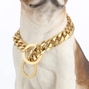 Dog Chain Collar Choke Collar Heavy Duty Chew Proof 19MM 14K Gold Plated Stainless Steel Dog Training Collar(19MM, 18") in Kuwait