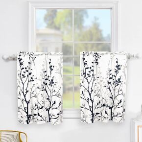 Grey Short Kitchen Curtains 30 Inch Length, Tree Branch Rod Pocket Bathroom Curtain Tiers, 2 Panels Small Window Curtains for Cafe/Basement/RV/Camper/Bay Window, W25 xL30 in Kuwait
