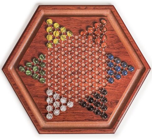 Yellow Mountain Imports Wooden Chinese Checkers Halma Board Game Set (12-Inch) with Storage Drawer and 60 Colored Glass Marbles (14mm) - Classic Strategy Game in Kuwait