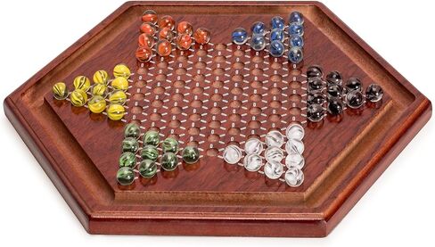 Yellow Mountain Imports Wooden Chinese Checkers Halma Board Game Set (12-Inch) with Storage Drawer and 60 Colored Glass Marbles (14mm) - Classic Strategy Game in Kuwait