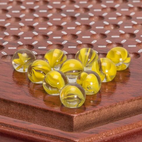 Yellow Mountain Imports Wooden Chinese Checkers Halma Board Game Set (12-Inch) with Storage Drawer and 60 Colored Glass Marbles (14mm) - Classic Strategy Game in Kuwait
