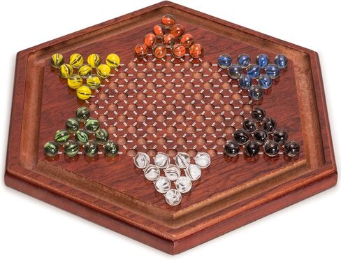 Yellow Mountain Imports Wooden Chinese Checkers Halma Board Game Set (12-Inch) with Storage Drawer and 60 Colored Glass Marbles (14mm) - Classic Strategy Game in Kuwait
