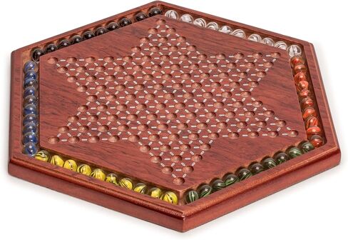 Yellow Mountain Imports Wooden Chinese Checkers Halma Board Game Set (12-Inch) with Storage Drawer and 60 Colored Glass Marbles (14mm) - Classic Strategy Game in Kuwait