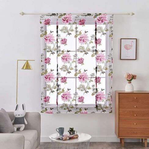 French Country Peony Flower Leaf Kitchen Window Shades Curtain Tie Up Adjustable Balloon Windows Treatmet Roman Tiebacks Drape for Cafe, 32" W x 55" L, Purple in Kuwait