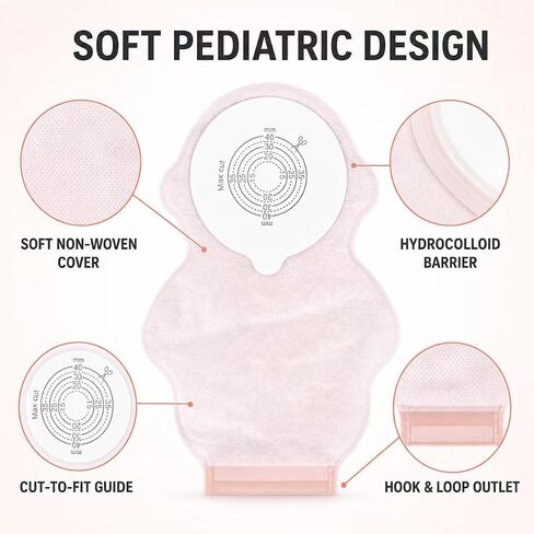 20pcs Kids Colostomy Bag Stoma Bag Disposable Children Drainable Ostomy Bag with Hook & Loop Closure Baby Feces Collection Fistula Bag for Surgery Stoma Care in Kuwait