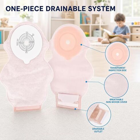 20pcs Kids Colostomy Bag Stoma Bag Disposable Children Drainable Ostomy Bag with Hook & Loop Closure Baby Feces Collection Fistula Bag for Surgery Stoma Care in Kuwait