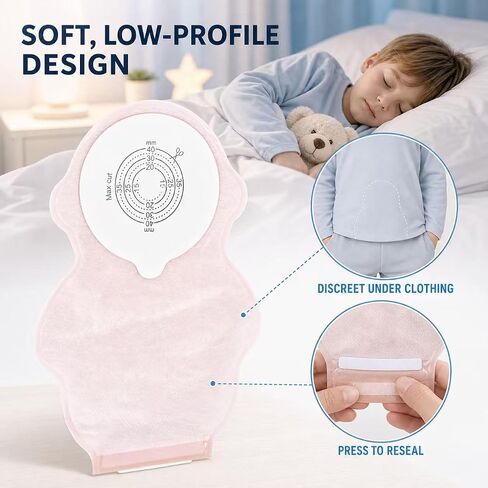 20pcs Kids Colostomy Bag Stoma Bag Disposable Children Drainable Ostomy Bag with Hook & Loop Closure Baby Feces Collection Fistula Bag for Surgery Stoma Care in Kuwait