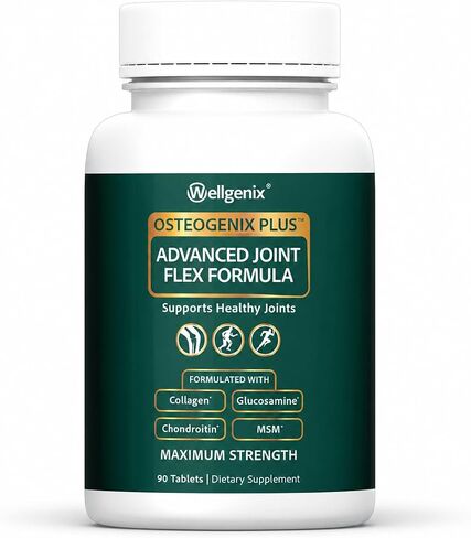 Wellgenix Osteogenix Plus - تركيبة مرنة متقدمة للمفاصل - صحة المفاصل في أي عمر - مع الكولاجين II، الجلوكوزامين، الكوندرويتين، MSM، وHLA - دعم التشحيم والألم (90 قيراط) 2 عبوة in Kuwait