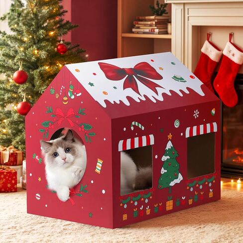WESTERN HOME Cat Christmas Cardboard House, Multi-Purpose Cat Scratcher House for Cat, Cardboard Cat House for Indoor Cats and Christmas Decor in Kuwait