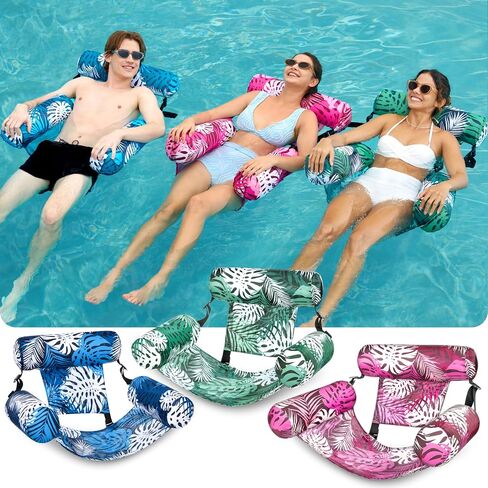 Sloosh 3 Packs Pool Lounge Chair, Stripe Pattern Hammock Inflatable Swimming Pool Water Floating Chair for Outdoor, Beach, Pool, Lake in Kuwait